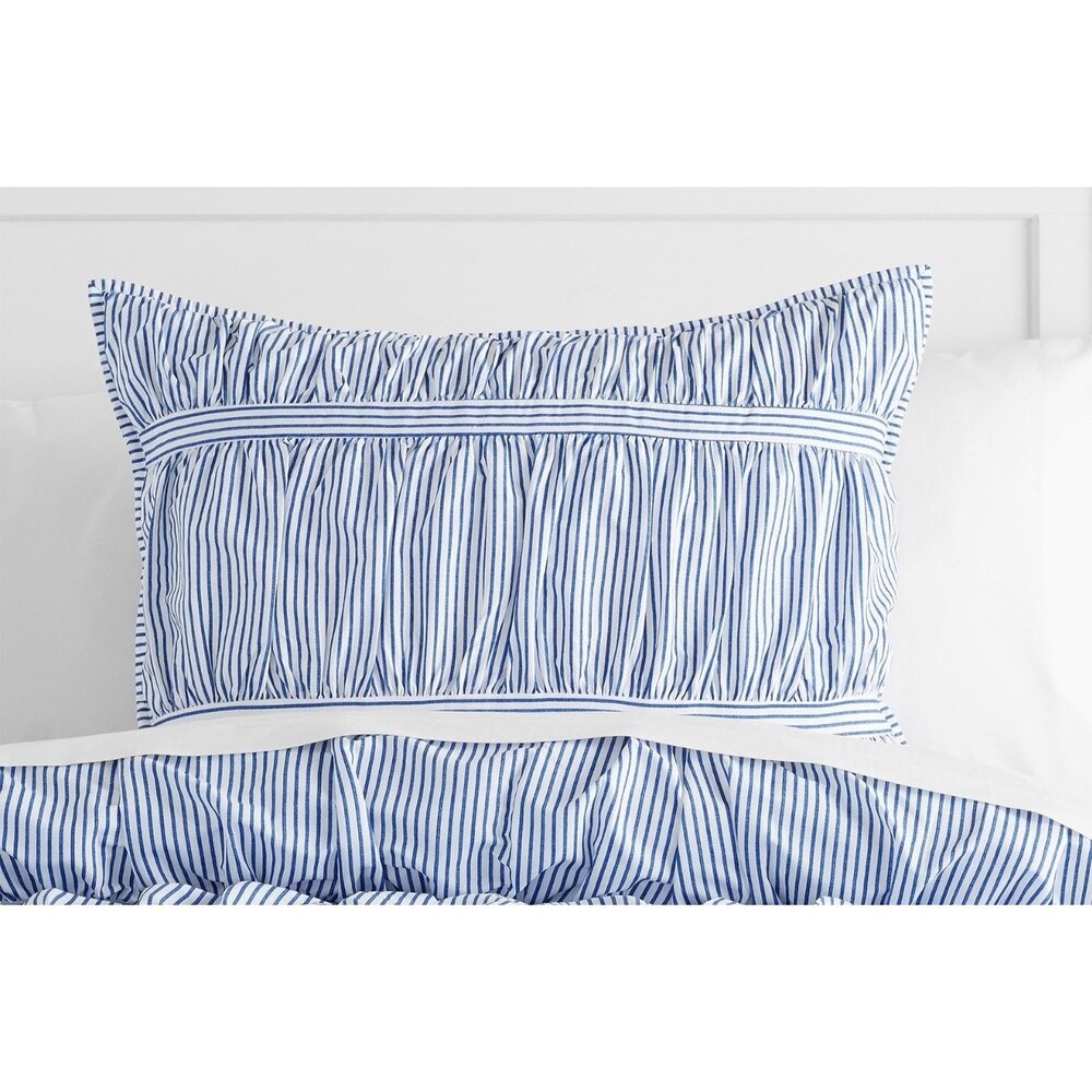 Pottery Barn Dorm Teen Painterly Stripe Pucker Up Sham Standard Blue White
